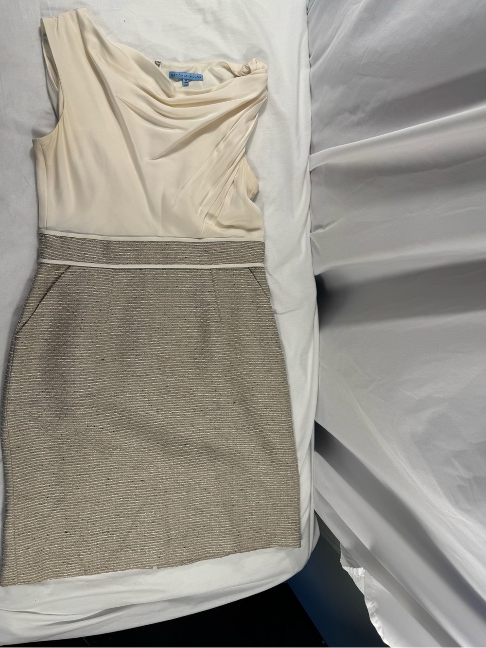 Antonio Melani Cowl Neck Tweed Colorblock Sheath Dress Sz 10 Business Neutral